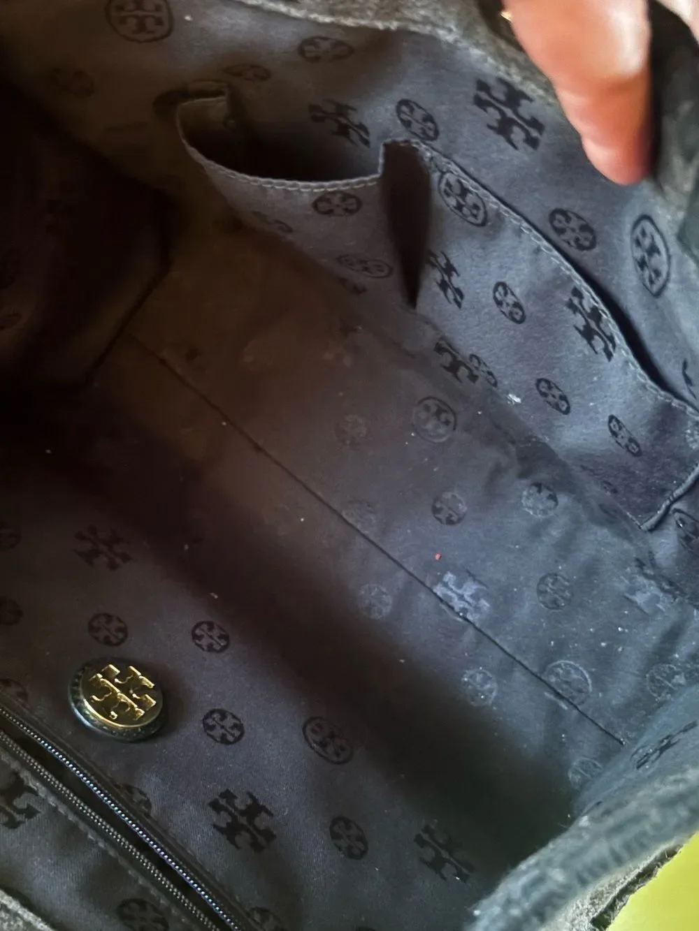 Tory Burch Ella Stitched Mini Tote – Charcoal Wool Felt
